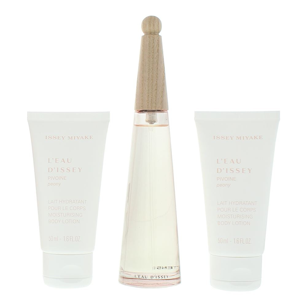 Issey Miyake L'eau D'issey Pivoine 50ml Eau de Toilette Gift Set 50ml  Body Lotion, 50ml Shower Cream Gift Set for Her
