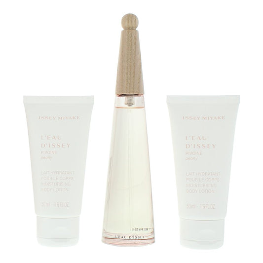Issey Miyake L'eau D'issey Pivoine 50ml Eau de Toilette Gift Set 50ml  Body Lotion, 50ml Shower Cream Gift Set for Her