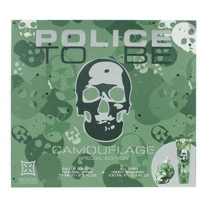 Police To Be Camouflage 75ml Eau de Toilette Gift Set 100ml Body Wash for Him