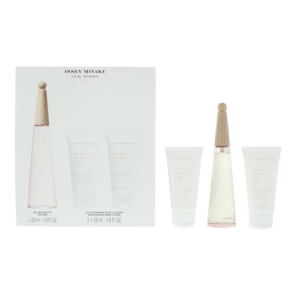 Issey Miyake L'eau D'issey Pivoine 50ml Eau de Toilette Gift Set 50ml  Body Lotion, 50ml Shower Cream Gift Set for Her