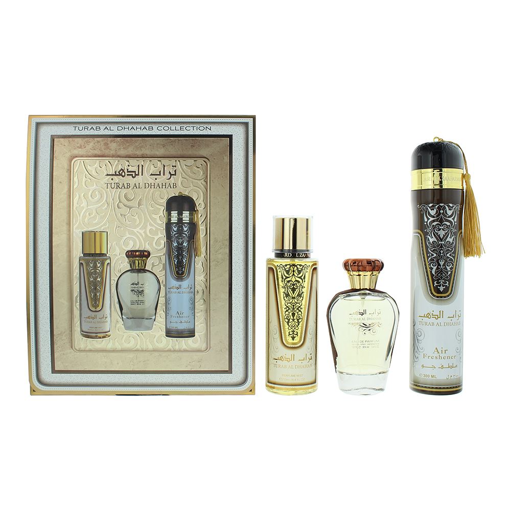 Ard Al Zaafaran Turab Al Dhahab 100ml Eau de Parfum Gift Set 250ml Perfume Mist , 300ml Air Freshener