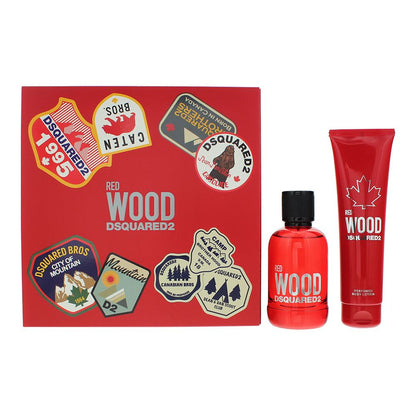 Dsquared2 Wood Red 100ml  Eau De Toilette Gift Set 150ml Body Lotion for Her