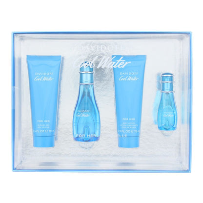 Davidoff Cool Water Woman 50ml Eau de Toilette Gift Set 15ml Eau de Toilette,  75ml Body Lotion, 75ml Shower Gel for Her