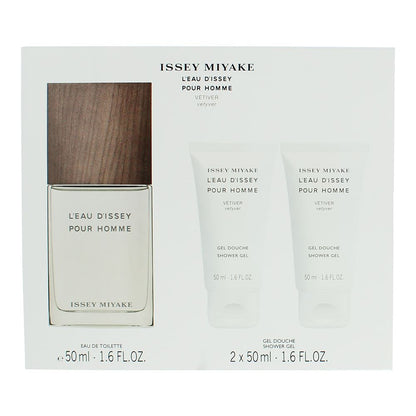 Issey Miyake L'eau D'issey Pour Homme Vetiver 50ml Eau de Toilette Gift Set 2 x 50ml  Shower Gel for Him