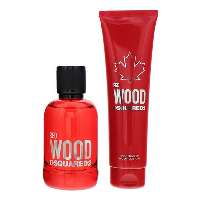 Dsquared2 Wood Red 100ml  Eau De Toilette Gift Set 150ml Body Lotion for Her