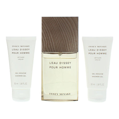 Issey Miyake L'eau D'issey Pour Homme Vetiver 50ml Eau de Toilette Gift Set 2 x 50ml  Shower Gel for Him