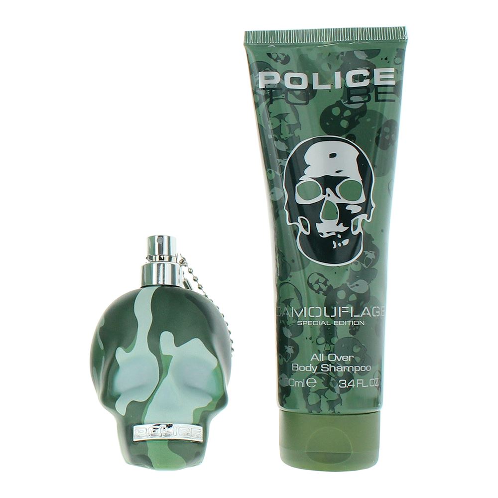Police To Be Camouflage 75ml Eau de Toilette Gift Set 100ml Body Wash for Him