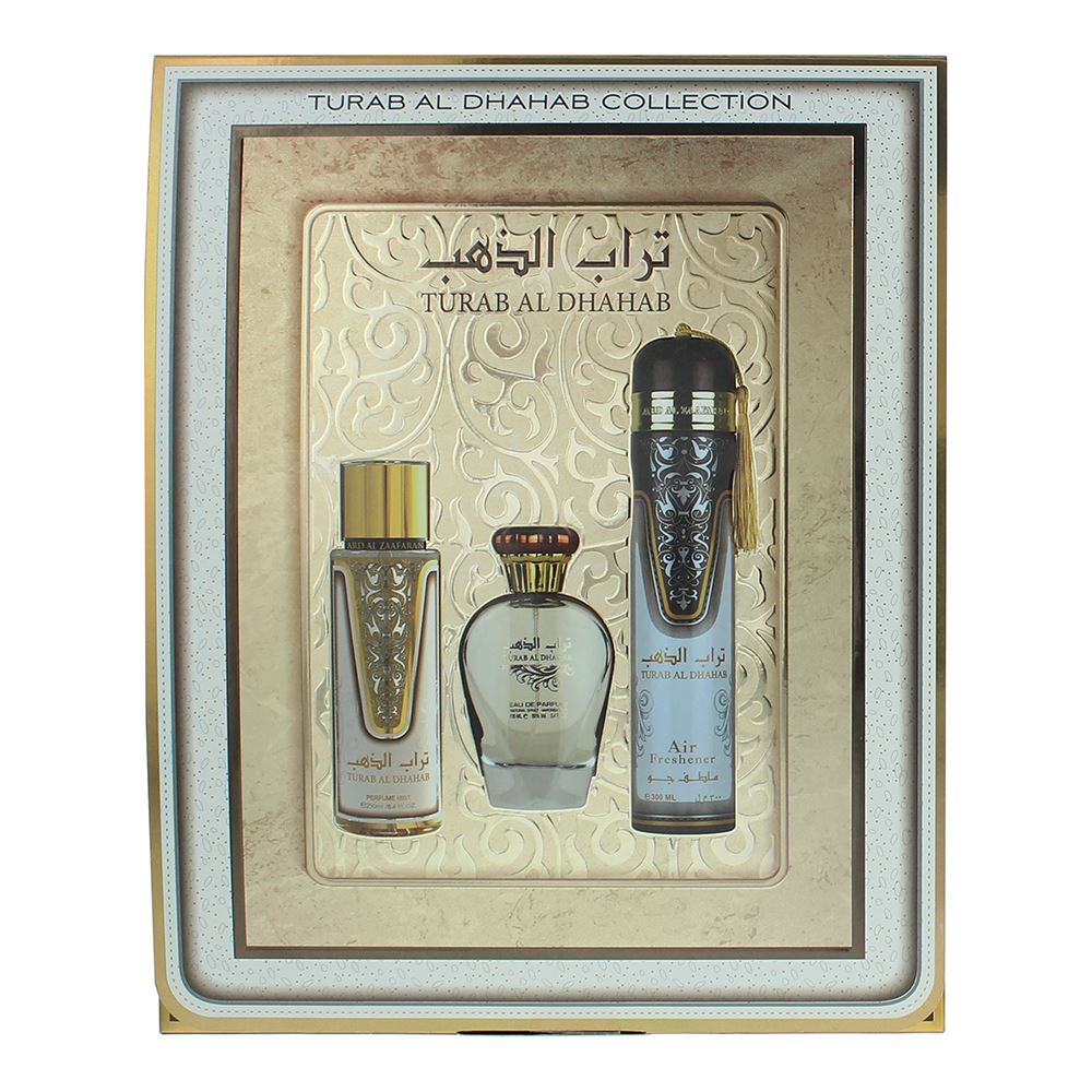 Ard Al Zaafaran Turab Al Dhahab 100ml Eau de Parfum Gift Set 250ml Perfume Mist , 300ml Air Freshener