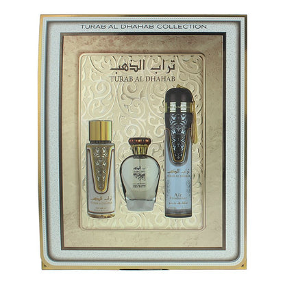 Ard Al Zaafaran Turab Al Dhahab 100ml Eau de Parfum Gift Set 250ml Perfume Mist , 300ml Air Freshener