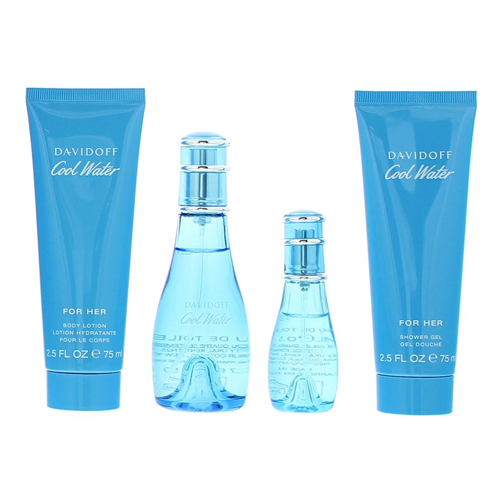 Davidoff Cool Water Woman 50ml Eau de Toilette Gift Set 15ml Eau de Toilette,  75ml Body Lotion, 75ml Shower Gel for Her