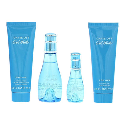 Davidoff Cool Water Woman 50ml Eau de Toilette Gift Set 15ml Eau de Toilette,  75ml Body Lotion, 75ml Shower Gel for Her