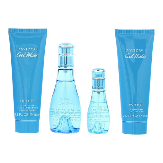 Davidoff Cool Water Woman 50ml Eau de Toilette Gift Set 15ml Eau de Toilette,  75ml Body Lotion, 75ml Shower Gel for Her