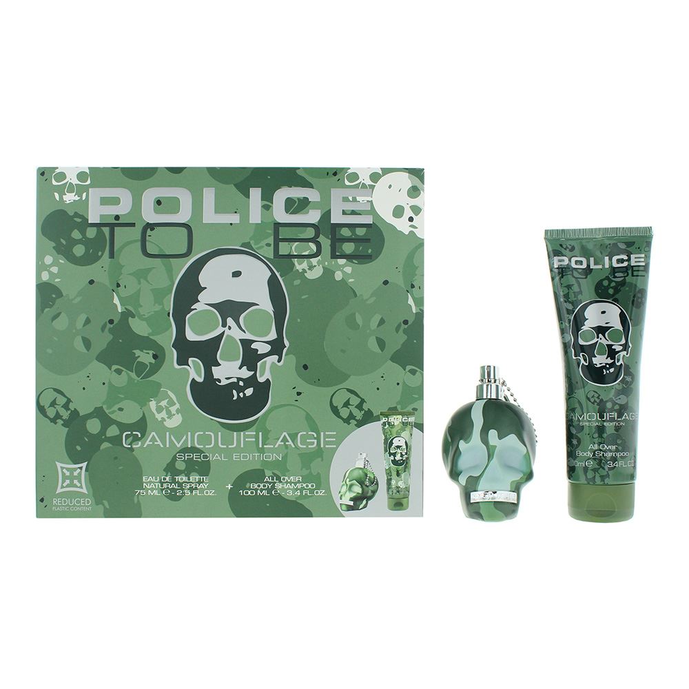 Police To Be Camouflage 75ml Eau de Toilette Gift Set 100ml Body Wash for Him