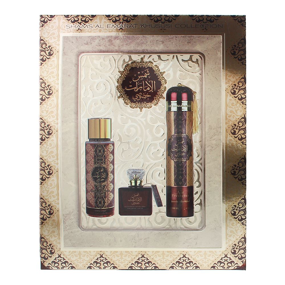 Ard Al Zaafaran Sham Al Emarat Khususi 100ml Eau de Parfum Gift Set 250ml Perfume Mist , 300ml Air Freshener