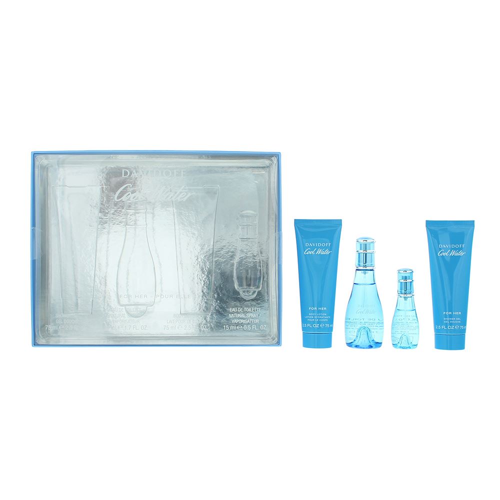 Davidoff Cool Water Woman 50ml Eau de Toilette Gift Set 15ml Eau de Toilette,  75ml Body Lotion, 75ml Shower Gel for Her